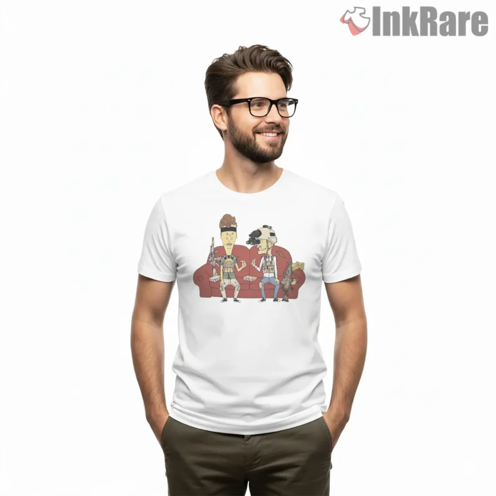 Beavis And Butt Head Tactical Operator Couch Parody Shirt on white short sleeve shirt for men graphic tee
