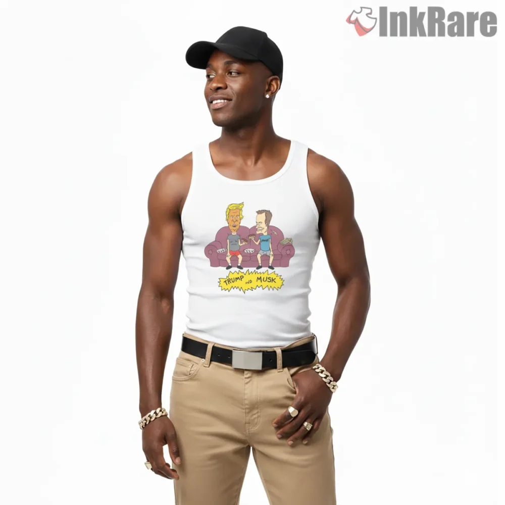 Beavis And Butt Head Trump And Musk Couch Parody Shirt on white tank top for men graphic tee