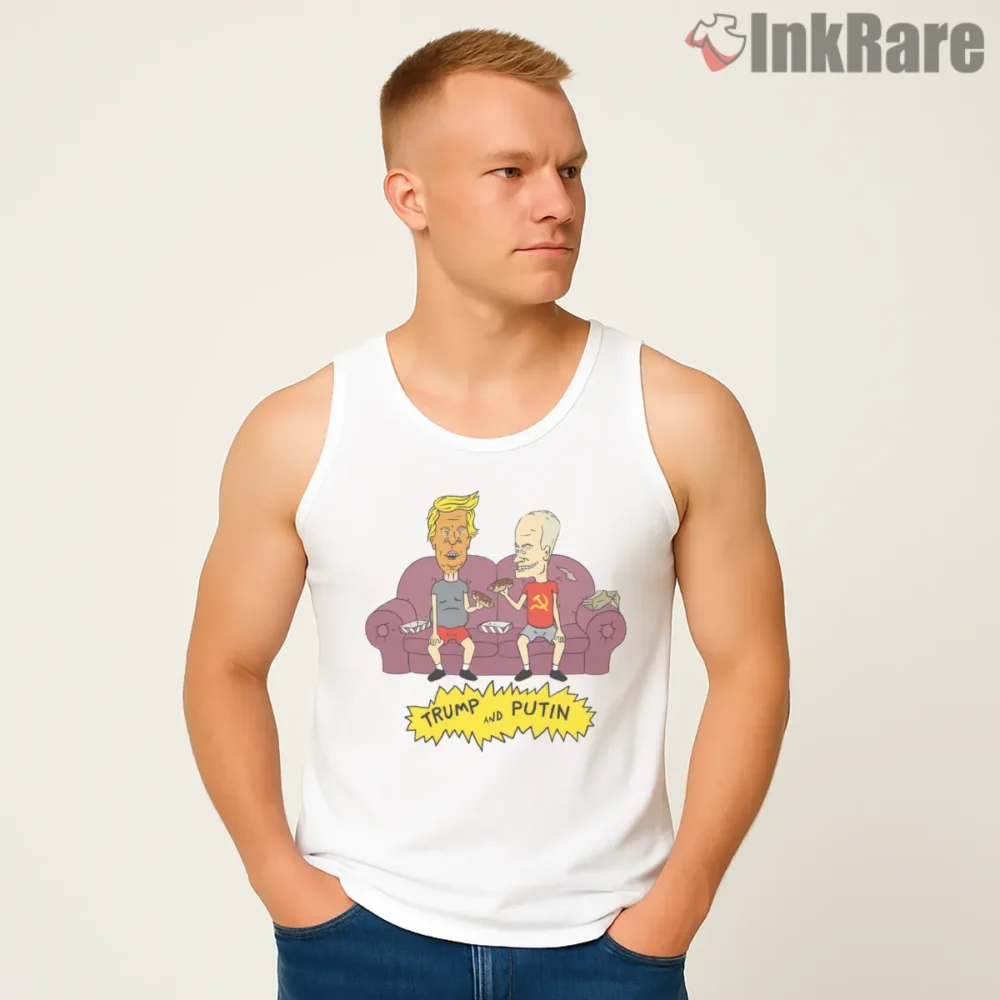 Beavis And Butt Head Trump And Putin Couch Parody Shirt on white tank top for men graphic tee
