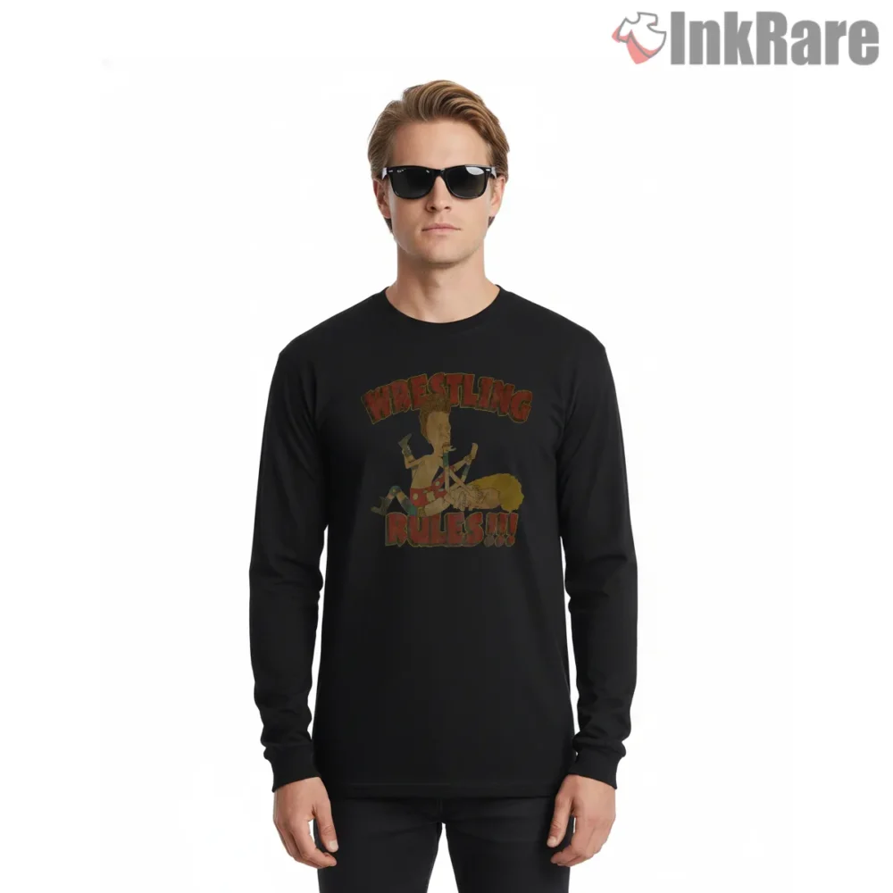 Beavis And Butt Head Wrestling Rules Grunge Shirt on black long sleeve shirt for men graphic tee