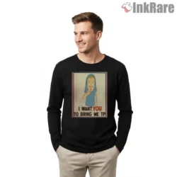 Beavis Cornholio Toilet Paper Demand Poster Shirt on black long sleeve shirt for men graphic tee