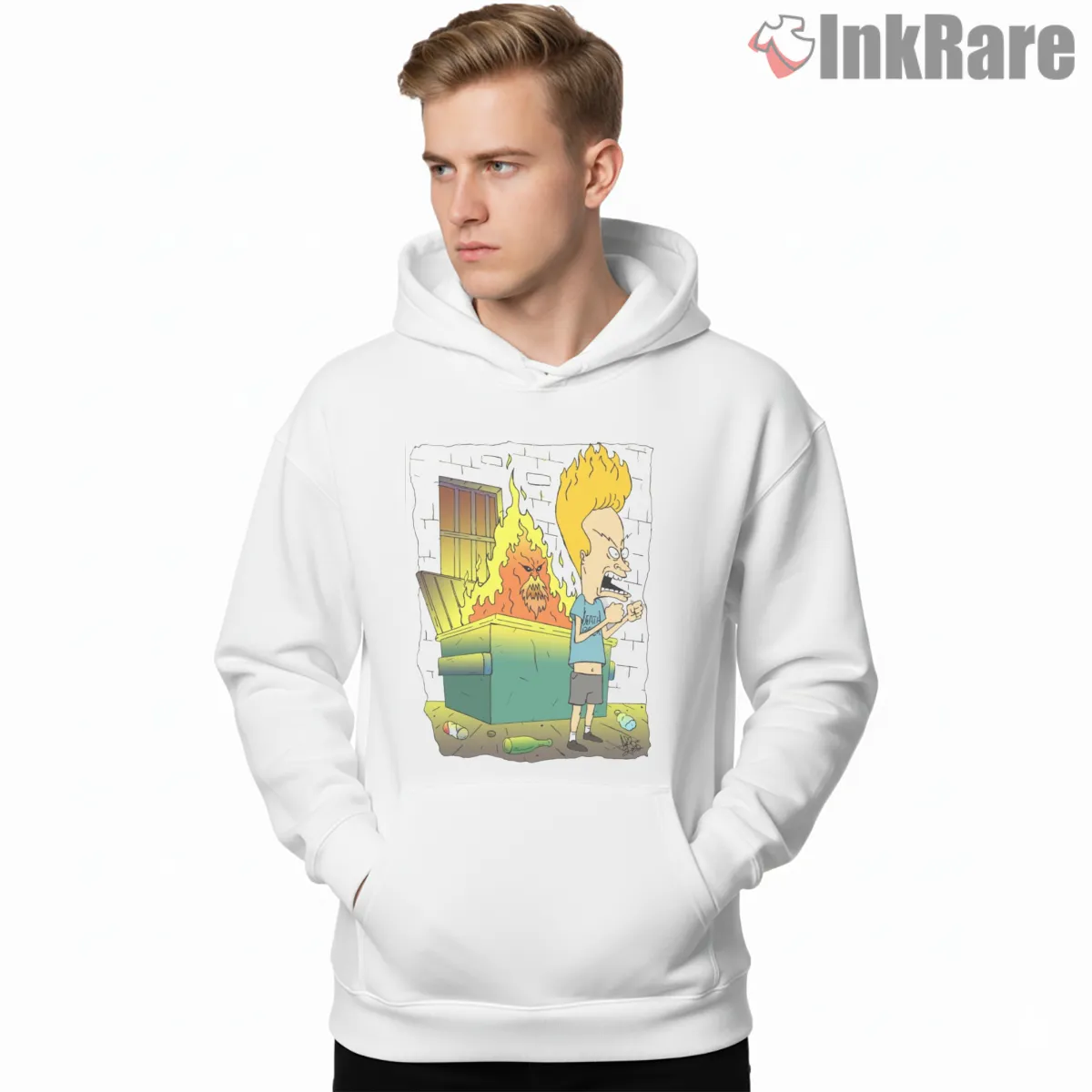 Beavis I Hear And Obey Dumpster Fire Worship Shirt on white hoodie for men graphic tee
