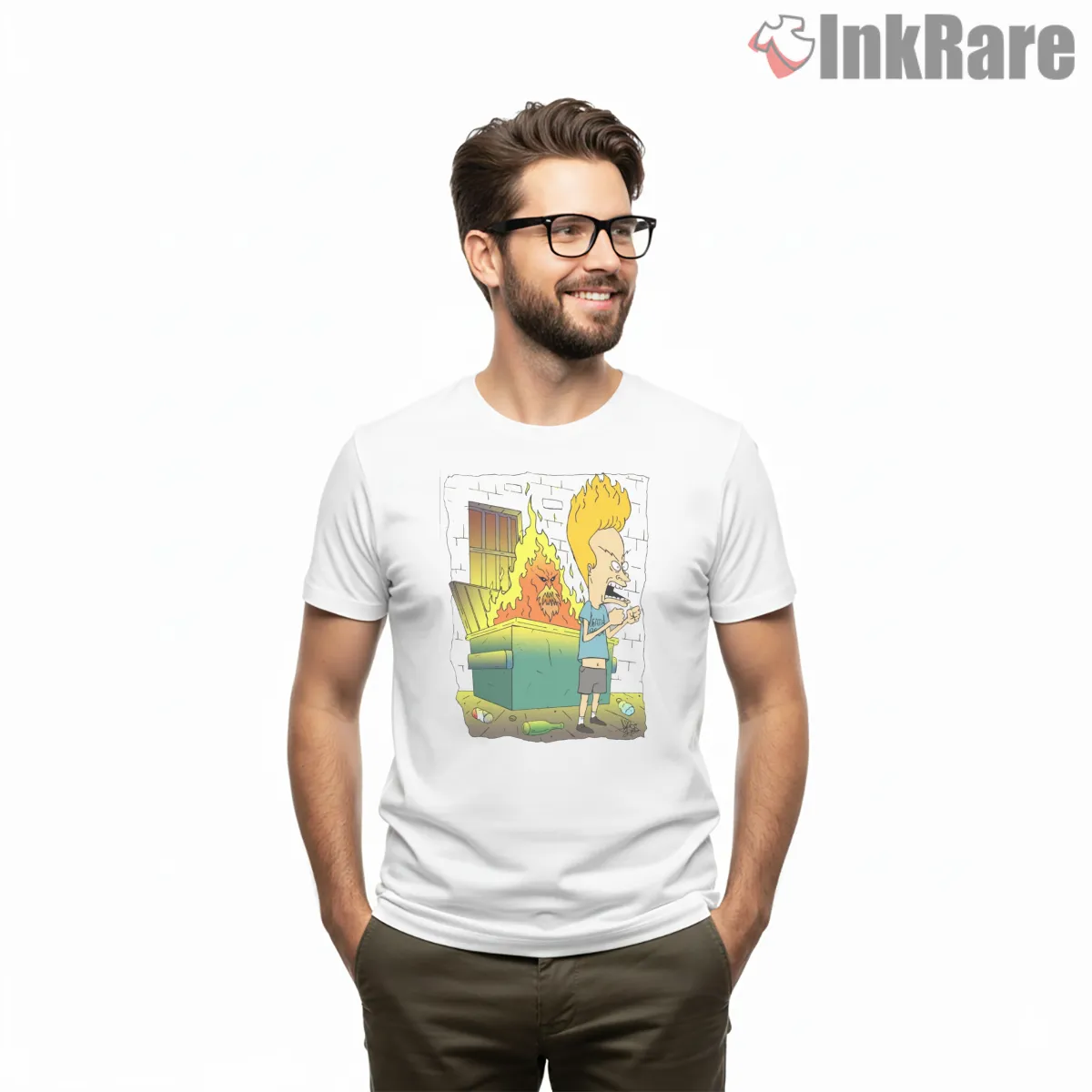 Beavis I Hear And Obey Dumpster Fire Worship Short Sleeve White Beavis I Hear And Obey Dumpster Fire Worship Shirt on white short sleeve shirt for men graphic tee