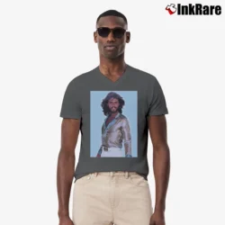 Men’s Bee Gee Barry Gibb 70s Style V-Neck Tee in charcoal | Sharp, Breathable, Everyday Staple
