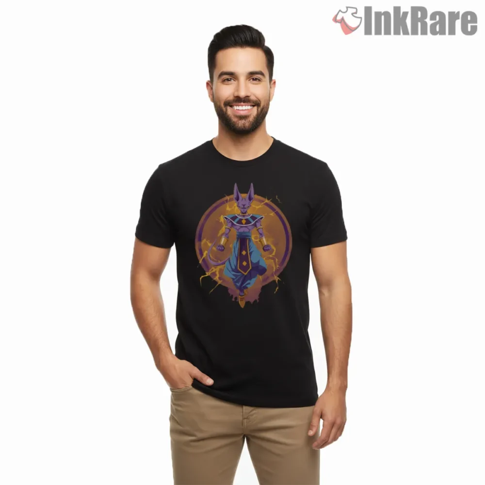 Beerus Cosmic Destruction God Shirt on black short sleeve shirt for men graphic tee