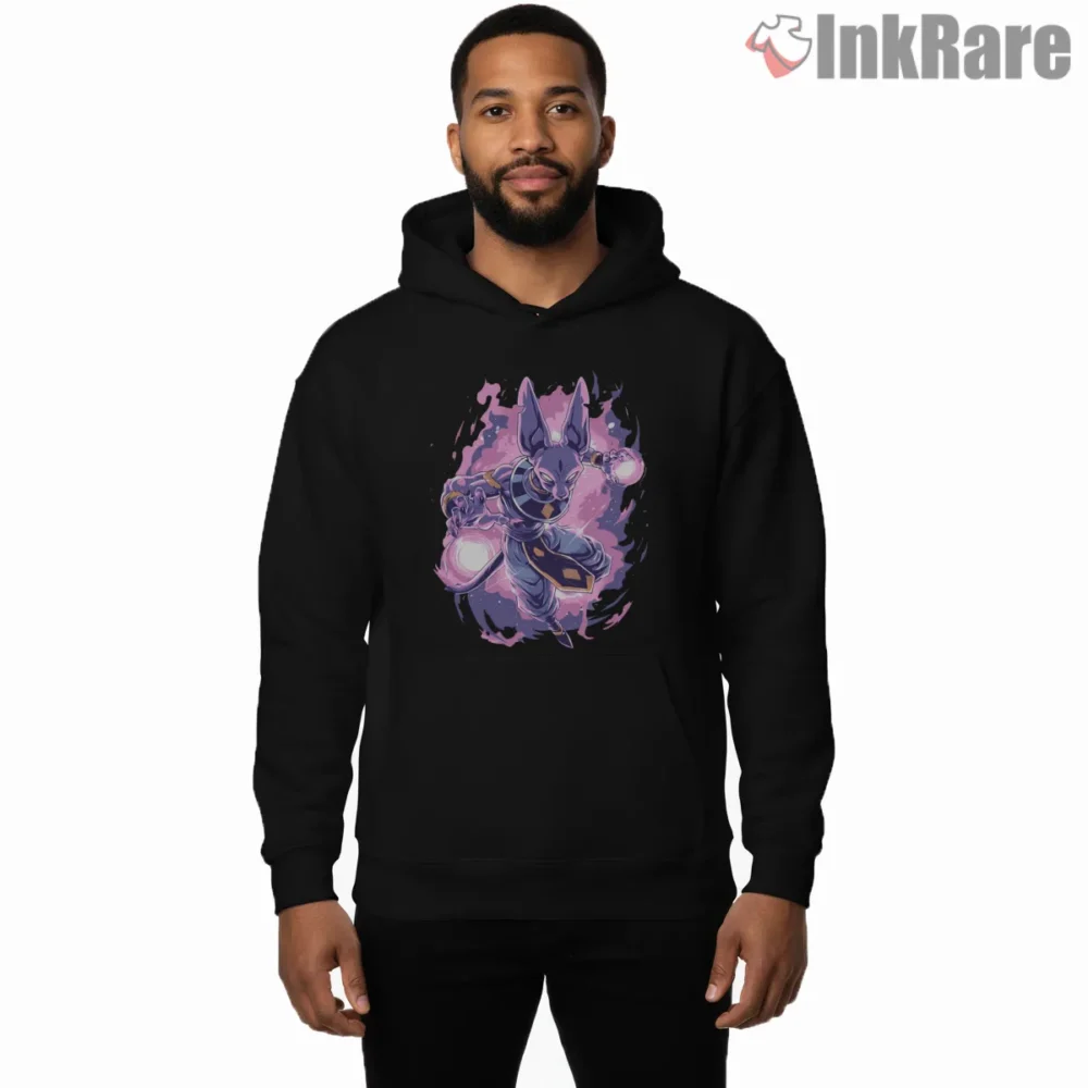 Beerus Cosmic Energy Orb God Shirt on black hoodie for men graphic tee