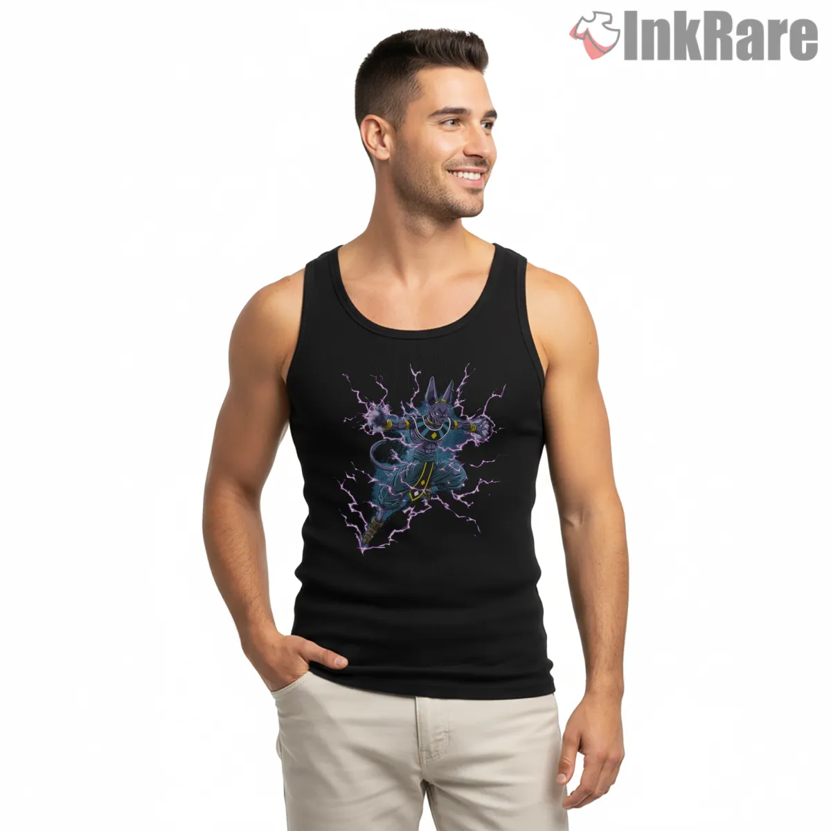 Beerus Cosmic Thunder God Tank Top Black Beerus Cosmic Thunder God Shirt on black tank top for men graphic tee