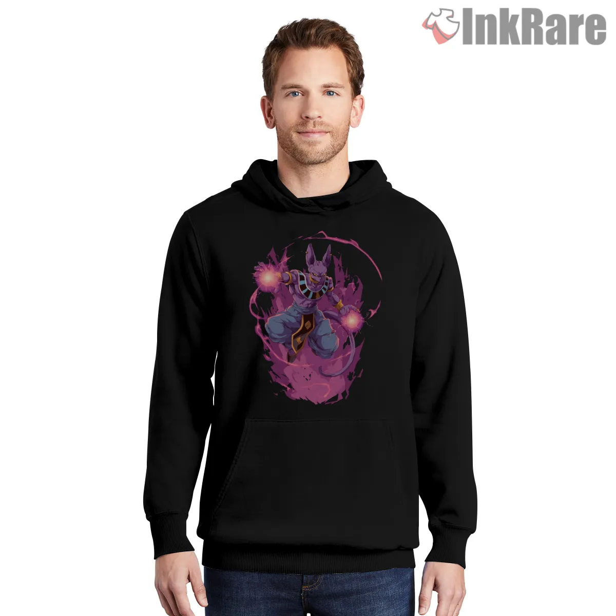 Beerus Twin Orbs Cosmic Power Hoodie Black Beerus Twin Orbs Cosmic Power Shirt on black hoodie for men graphic tee