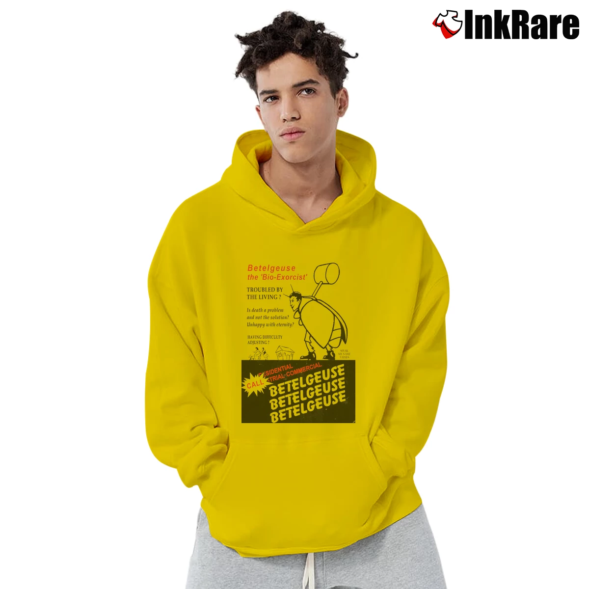 Beetlejuice Bio Exorcist Men’s Pullover Hoodie in yellow – Ultimate Warmth Men’s Beetlejuice Bio Exorcist Pullover Hoodie in yellow | Cozy, Durable, Modern Fit