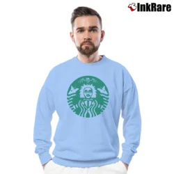 Men’s Beetlejuice Starbucks Funny Horror Crewneck Sweatshirt in light blue | Cozy Fabric, Clean Style