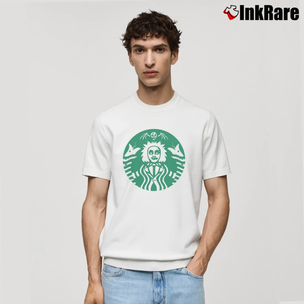 Men’s Beetlejuice Starbucks Funny Horror Classic T-Shirt in white | Soft, Breathable Everyday Wear