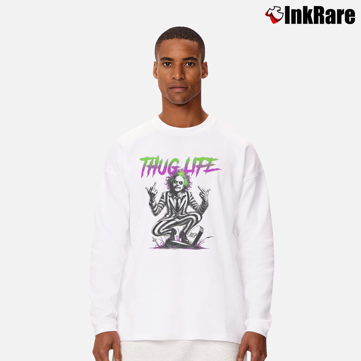 Beetlejuice Thug Life Men’s Long-Sleeve Tee in white – Versatile Layering Men’s Beetlejuice Thug Life Long-Sleeve Shirt in white | Sleek, Lightweight, Year-Round Wear
