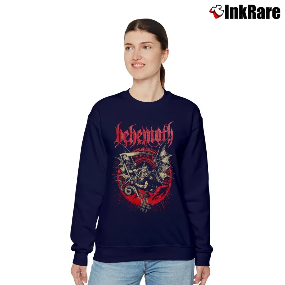 Women’s Behemoth Demon Reaper Metal Graphic Relaxed Sweatshirt in navy | Soft, Laid-Back Vibe