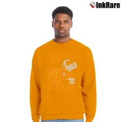 Men’s Being Cool Is My Costume Snoopy Halloween Crewneck Sweatshirt in orange | Cozy Fabric, Clean Style
