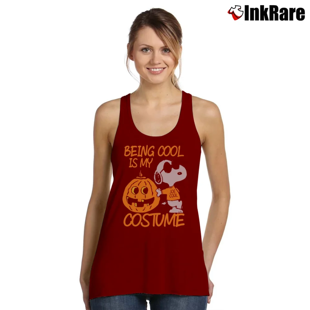 Women’s Being Cool Is My Costume Snoopy Halloween Tank Top in maroon | Lightweight, Movement-Friendly
