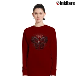Women’s Bengal Rising Tiger Yin Yang Asian Art Long-Sleeve Top in maroon | Sleek, Versatile, All-Season