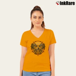 Women’s Bengal Rising Tiger Yin Yang Asian Art V-Neck Tee in orange | Chic Neckline, Soft Texture