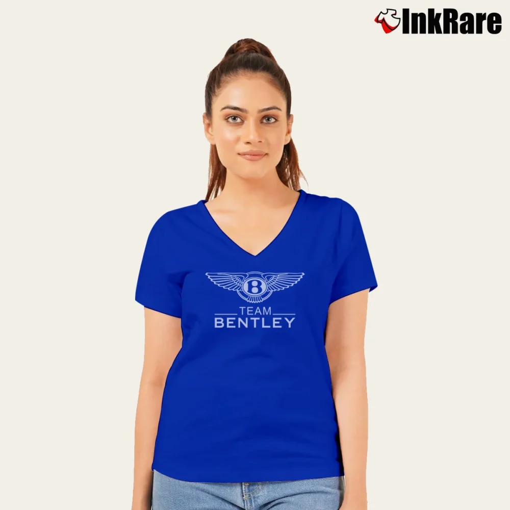 Women’s Bentley Team Motors Car Logo V-Neck Tee in royal blue | Chic Neckline, Soft Texture