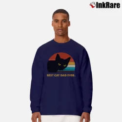 Men’s Best Cat Dad Ever Black Cat Daddy Long-Sleeve Shirt in navy | Sleek, Lightweight, Year-Round Wear
