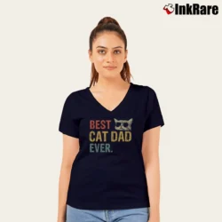 Women’s Best Cat Dad Ever Cat Daddy Gift V-Neck Tee in navy | Chic Neckline, Soft Texture
