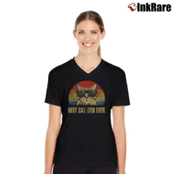 Women’s Best Cat Dad Ever Funny Cat Father Gift V-Neck Tee in black | Chic Neckline, Soft Texture