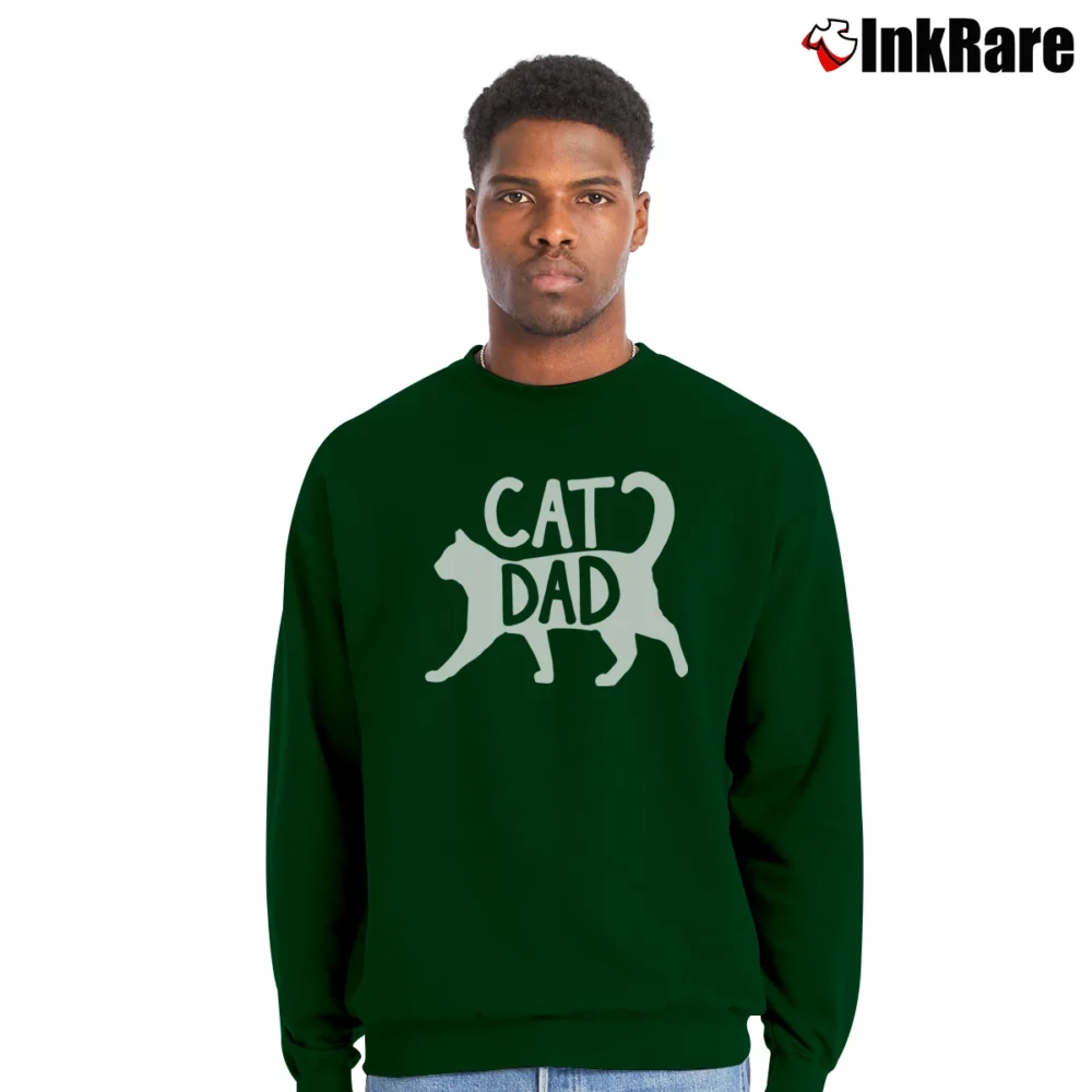 Men’s Best Cat Dad Funny Gift For Father's Day Crewneck Sweatshirt in forest green | Cozy Fabric, Clean Style
