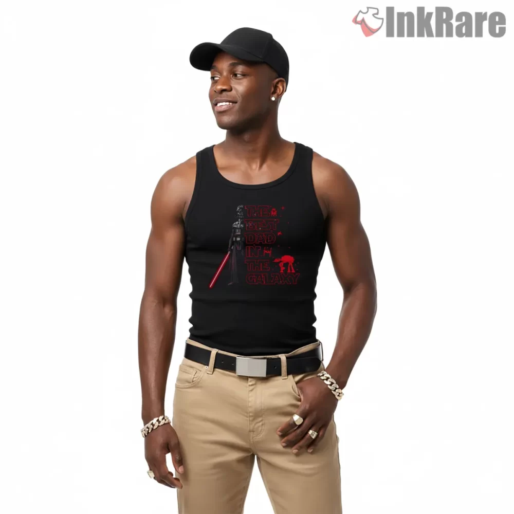Best Dad In The Galaxy Dark Humor Shirt on black tank top for men graphic tee