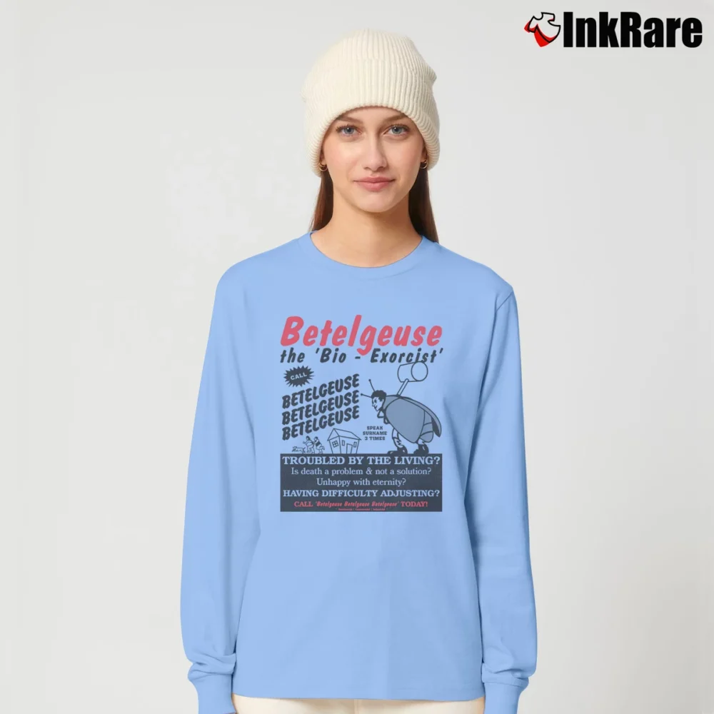 Women’s Betelgeuse The Bio Exorcist Bettlejuice Movie Long-Sleeve Top in light blue | Sleek, Versatile, All-Season
