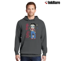 Men’s Betty Boop 70s Hippie 90s Cartoon USA Pullover Hoodie in charcoal | Cozy, Durable, Modern Fit