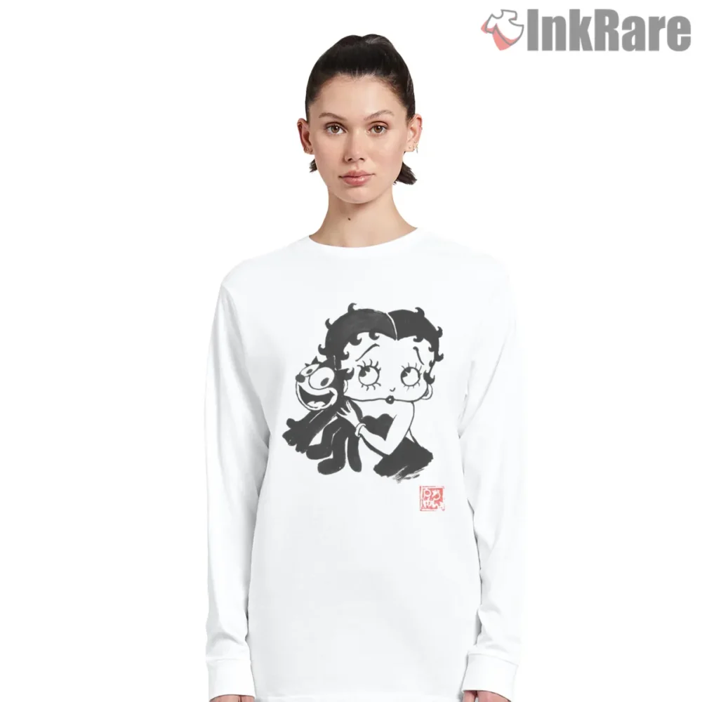 Betty Boop And Felix The Cat Ink Style Shirt on white long sleeve shirt for women graphic tee