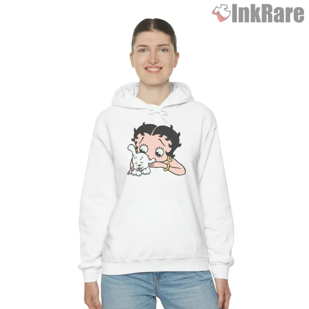 Betty Boop And Pup Close Up Face Shirt on white hoodie for women graphic tee