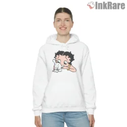 Betty Boop And Pup Close Up Face Shirt on white hoodie for women graphic tee