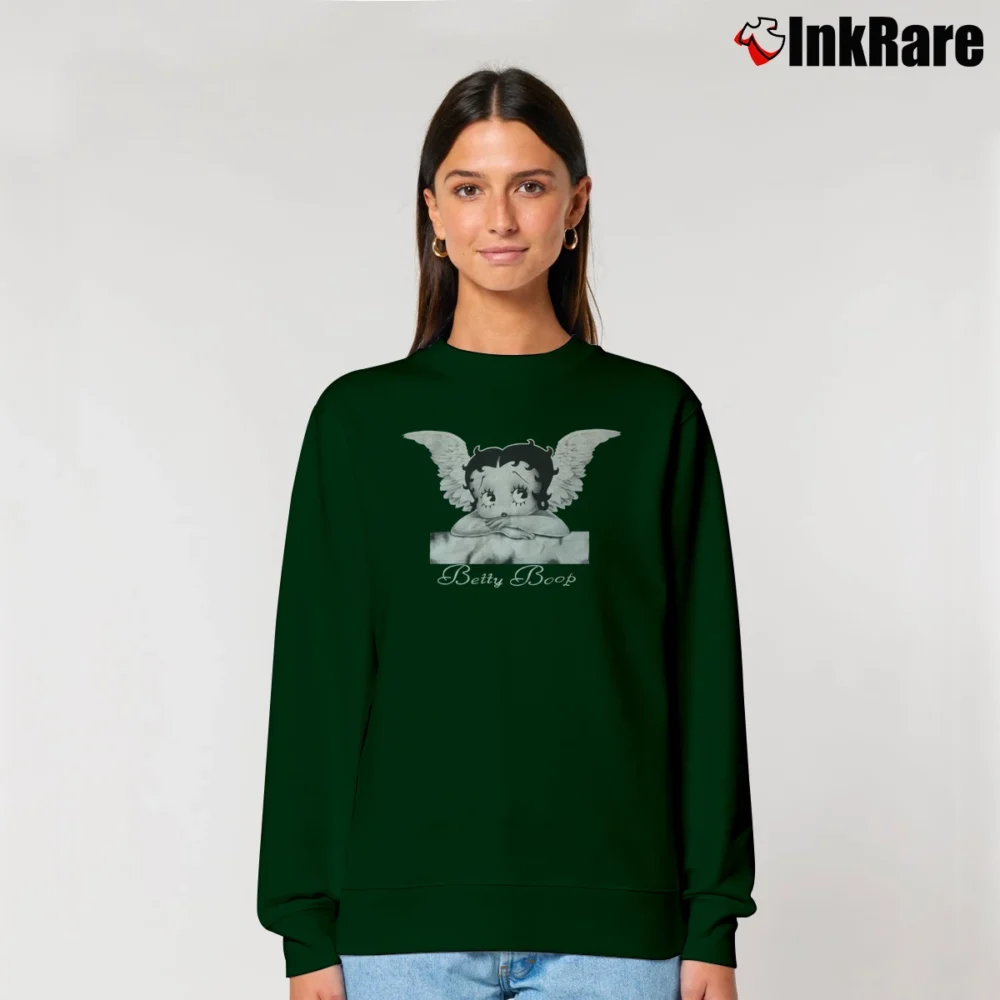 Women’s Betty Boop Angel Cartoon Relaxed Sweatshirt in forest green | Soft, Laid-Back Vibe