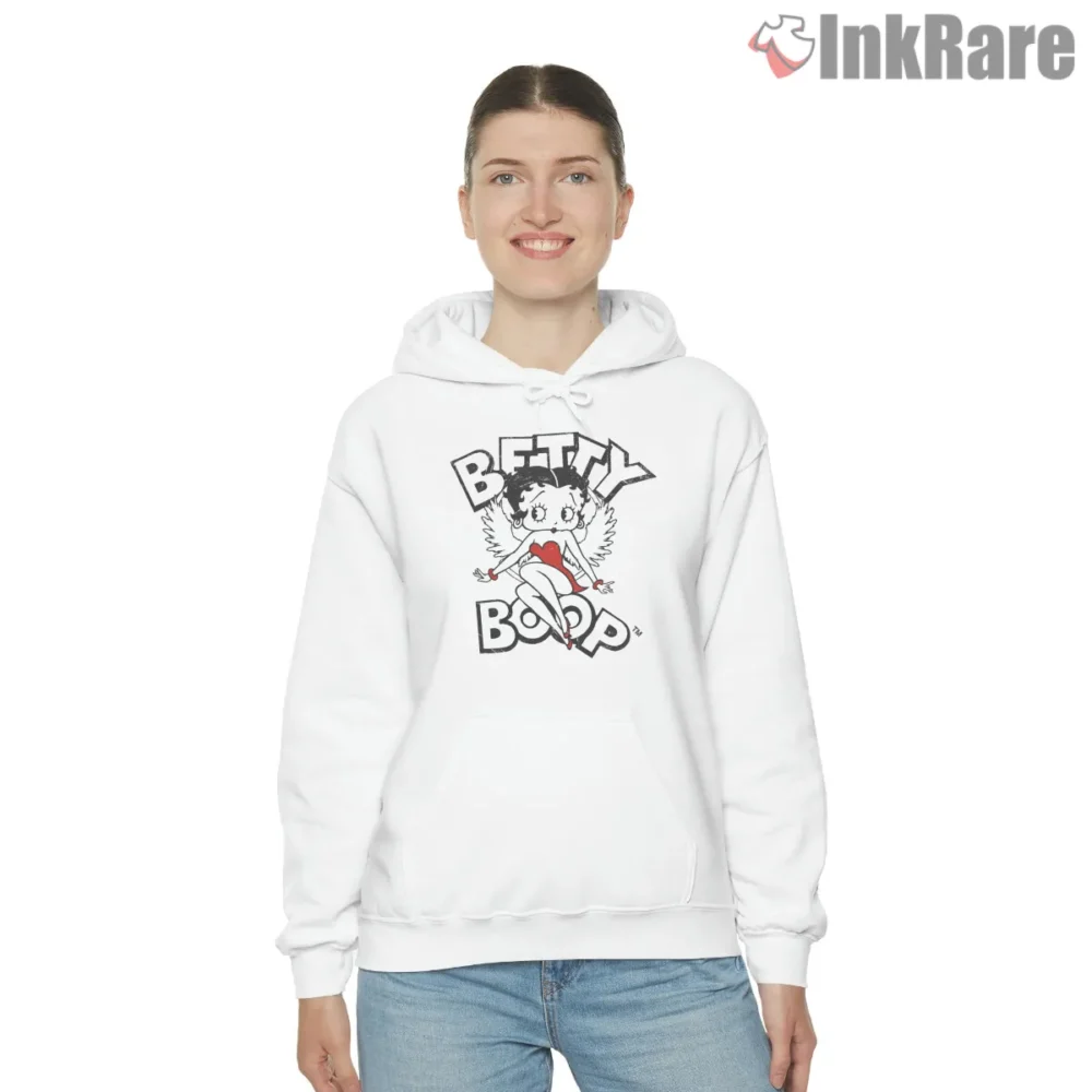 Betty Boop Angel Wings Cartoon Logo Shirt on white hoodie for women graphic tee