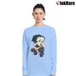 Women’s Betty Boop Army Camo Military Style Long-Sleeve Top in light blue | Sleek, Versatile, All-Season