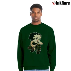 Men’s Betty Boop Army Camo Military Style Crewneck Sweatshirt in forest green | Cozy Fabric, Clean Style