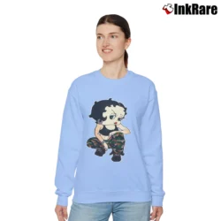 Women’s Betty Boop Army Camo Military Style Relaxed Sweatshirt in light blue | Soft, Laid-Back Vibe