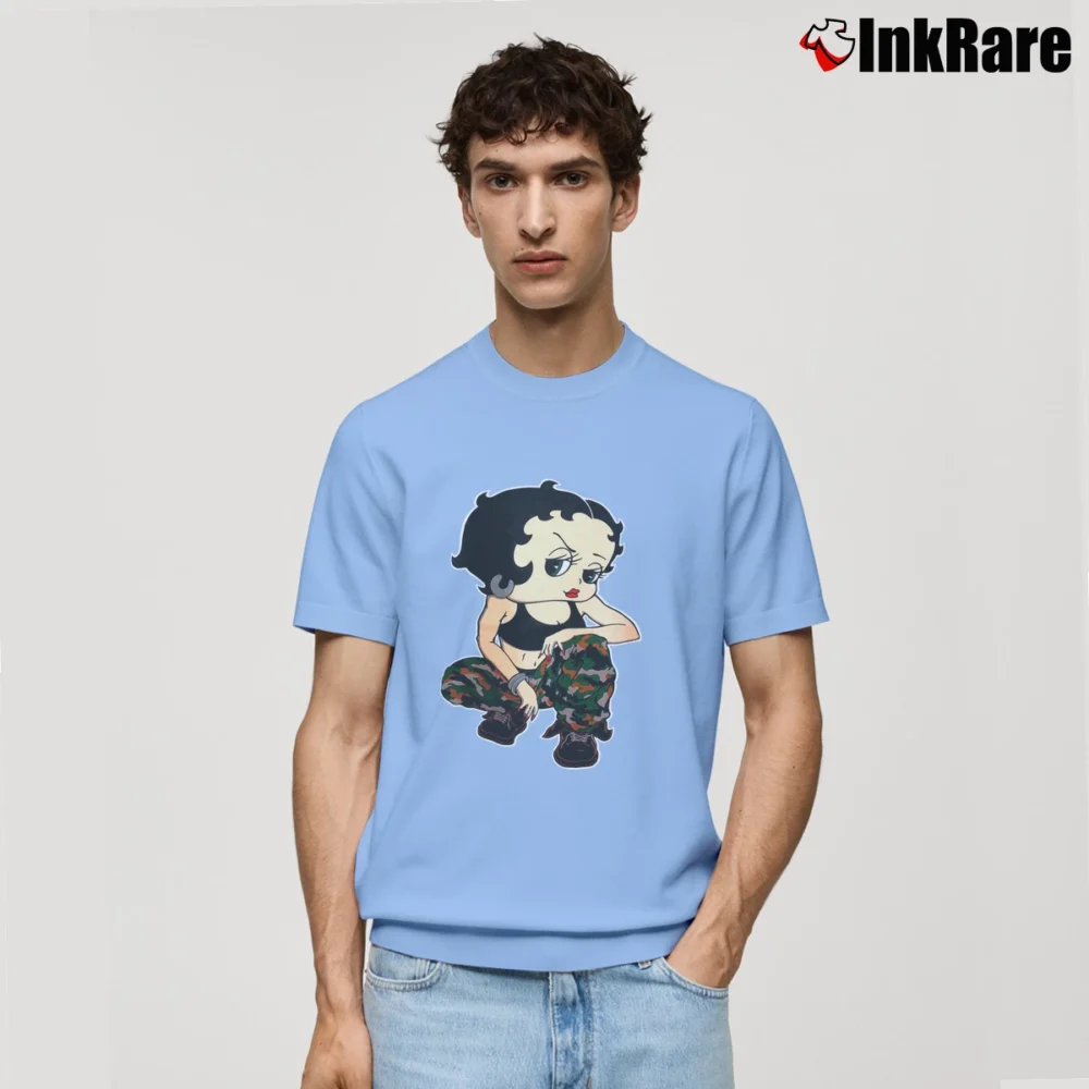 Men’s Betty Boop Army Camo Military Style Classic T-Shirt in light blue | Soft, Breathable Everyday Wear