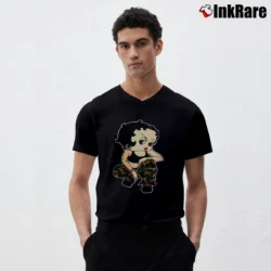 Men’s Betty Boop Army Camo Military Style V-Neck Tee in black | Sharp, Breathable, Everyday Staple