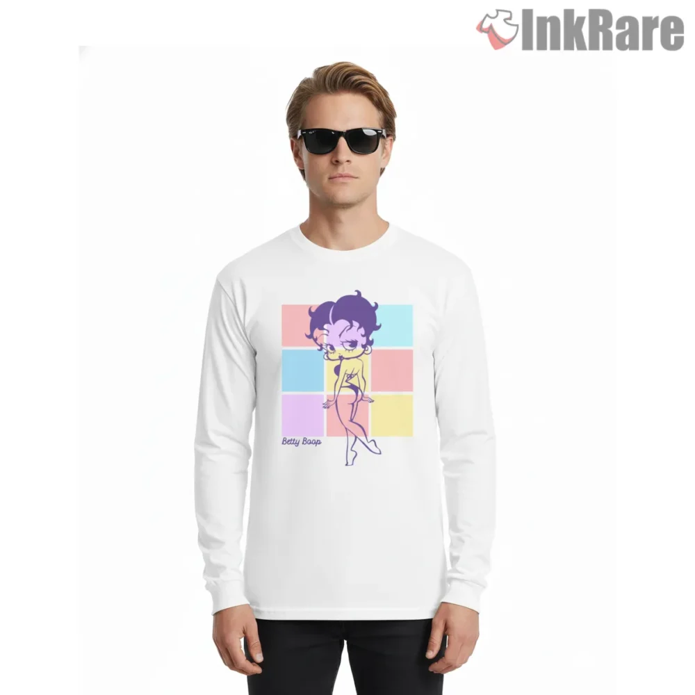Betty Boop Beach Bikini Summer Color Box Shirt on white long sleeve shirt for men graphic tee