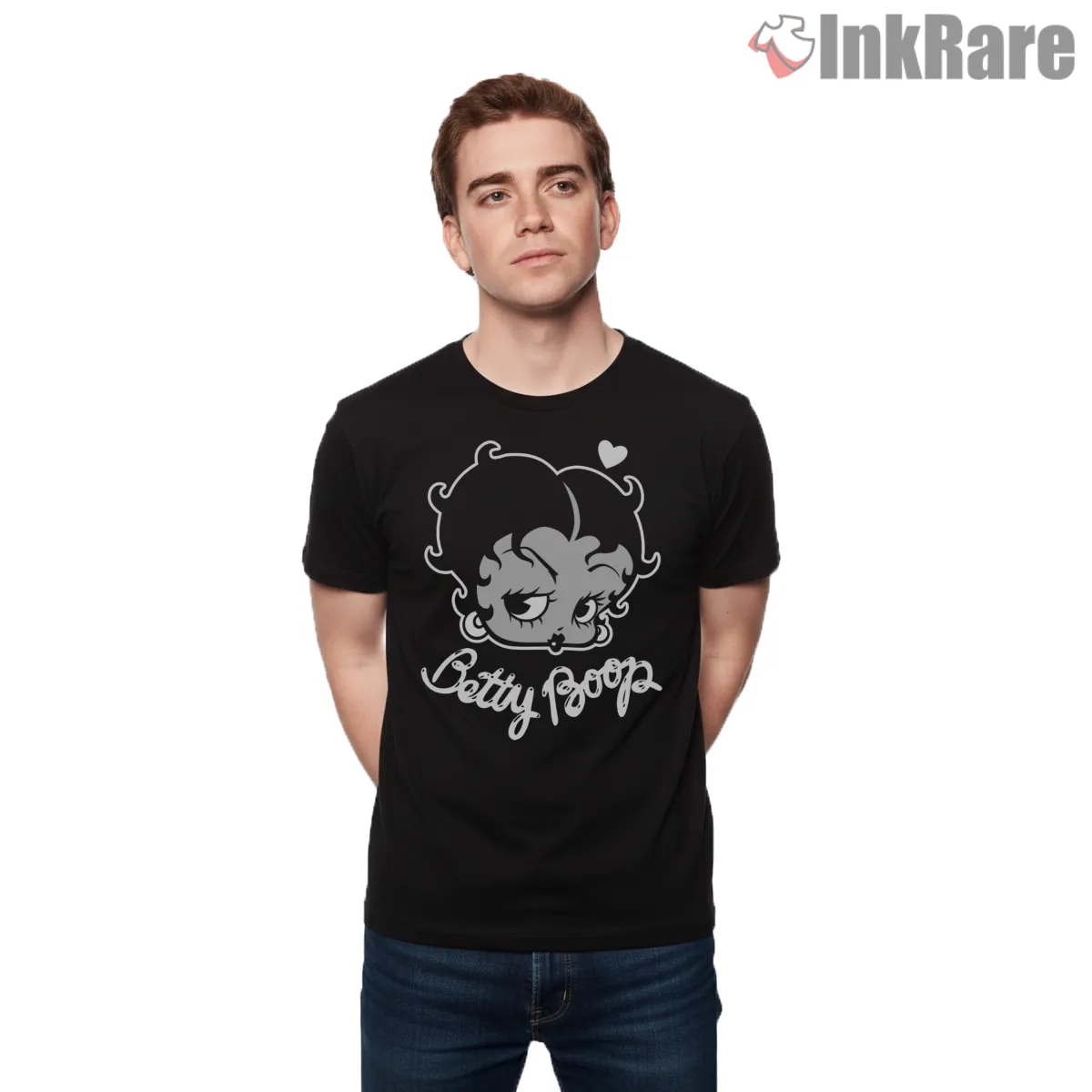 Betty Boop Big Head Script Logo Short Sleeve Black Betty Boop Big Head Script Logo Shirt on black short sleeve shirt for men graphic tee