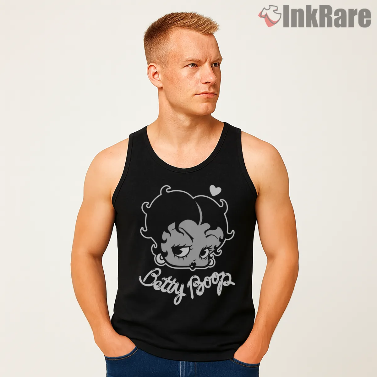 Betty Boop Big Head Script Logo Tank Top Black Betty Boop Big Head Script Logo Shirt on black tank top for men graphic tee
