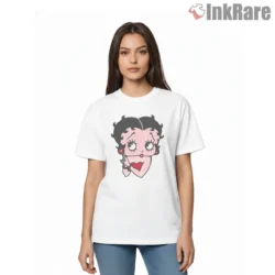 Betty Boop Blushing Heart Face Icon Shirt on white short sleeve shirt for women graphic tee