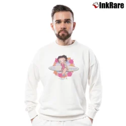Men’s Betty Boop Boop Surf Cartoon Cotton Crewneck Sweatshirt in white | Cozy Fabric, Clean Style