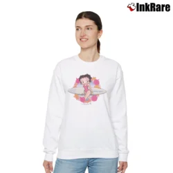 Women’s Betty Boop Boop Surf Cartoon Cotton Relaxed Sweatshirt in white | Soft, Laid-Back Vibe