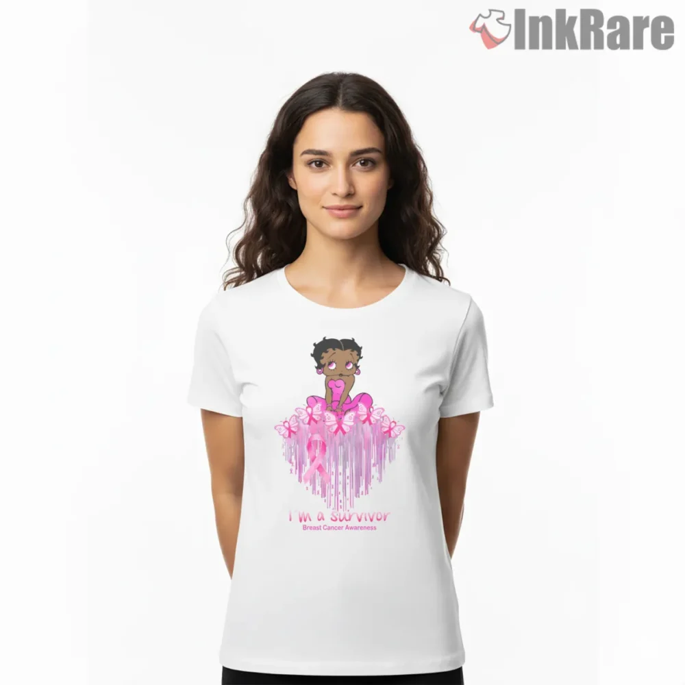 Betty Boop Breast Cancer Survivor Pink Ribbons Shirt on white short sleeve shirt for women graphic tee