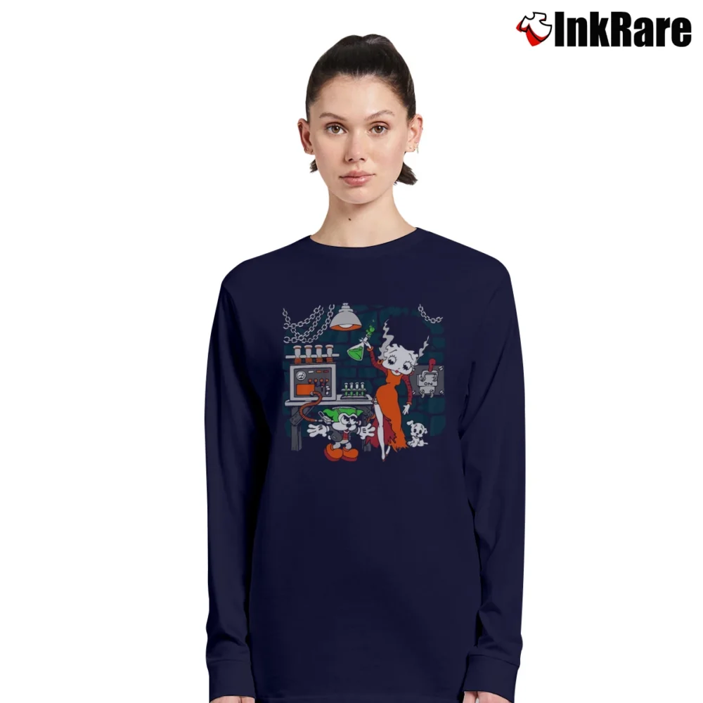 Women’s Betty Boop Bride Of Frankenstein Halloween Long-Sleeve Top in navy | Sleek, Versatile, All-Season