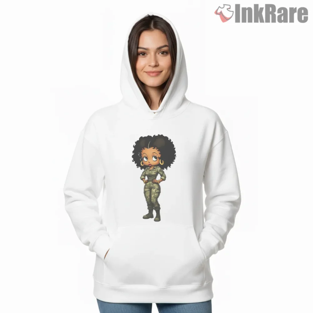 Betty Boop Camo Military Pride Shirt on white hoodie for women graphic tee