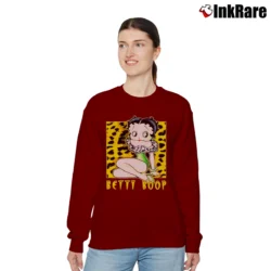 Women’s Betty Boop Cartoon Graphic Relaxed Sweatshirt in maroon | Soft, Laid-Back Vibe