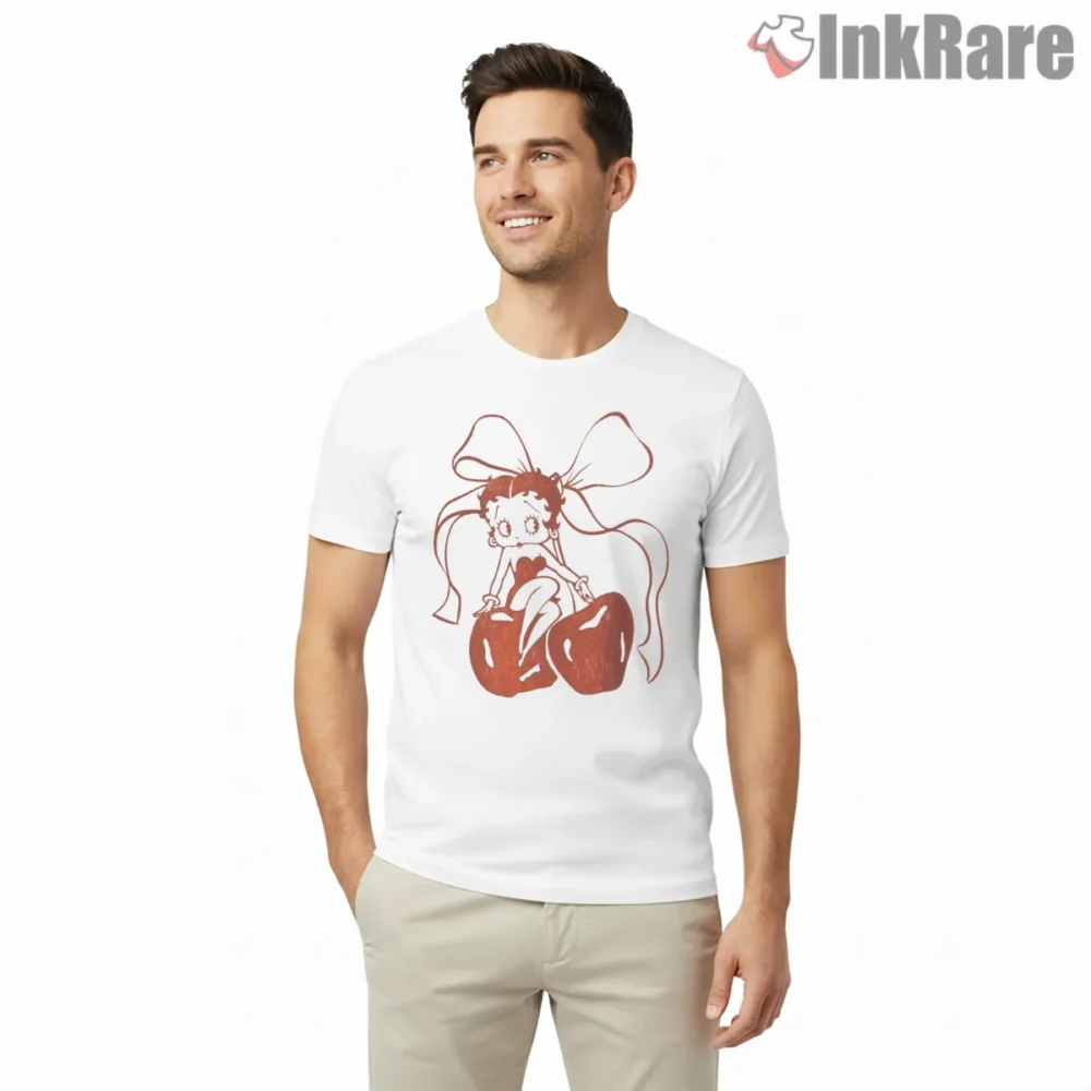 Betty Boop Cherry Bow Sweetheart Shirt on white short sleeve shirt for men graphic tee
